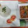 White rice and curry sauce